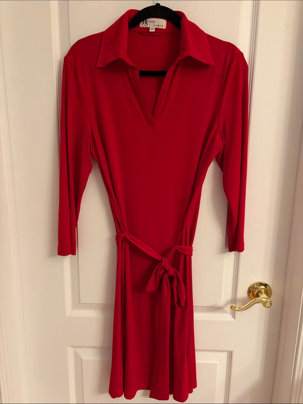 Della Spiga Italy Vibrant Red Long-Sleeve Collared Dress